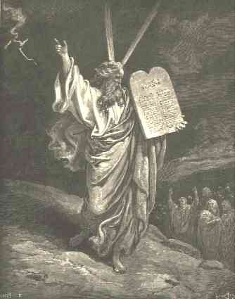 Moses and the 10 Commandments on stone tablets.